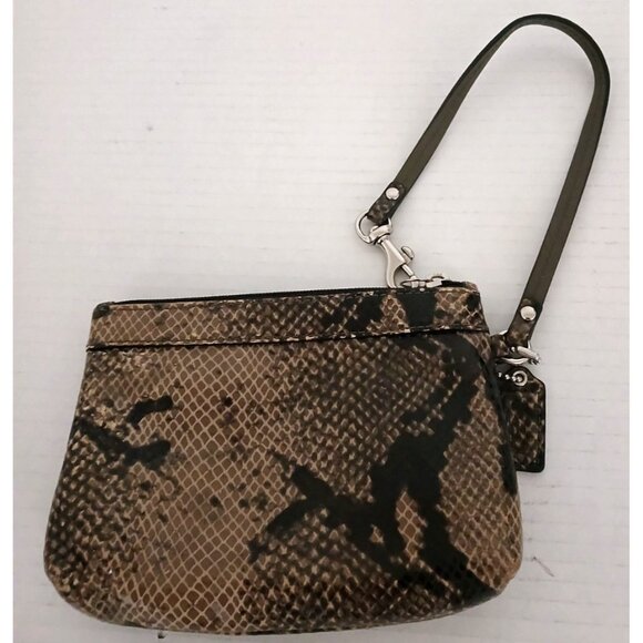 Coach Leather Snakeskin Design Wristlet Logo Bag Purse - Picture 2 of 12